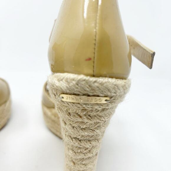 Jimmy Choo Phoenix Nude Patent Leather Espadrille Platform Wedge Sandals 37 (7) - Picture 7 of 8